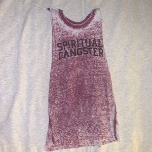 Spiritual Gangster Muscle Tee. Distressed look. Very lightweight.